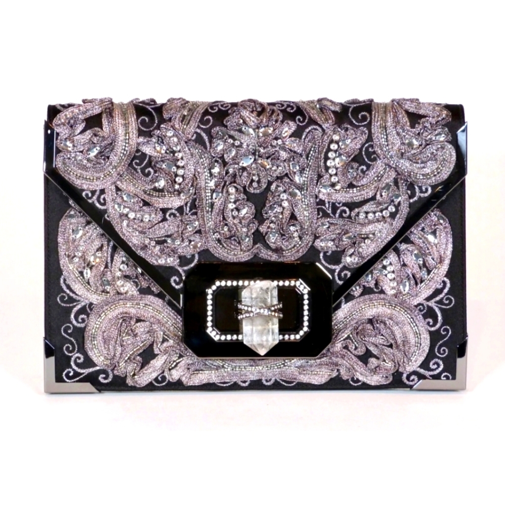 Marchesa runway limited edition Valentina envelope crystal embroidered clutch